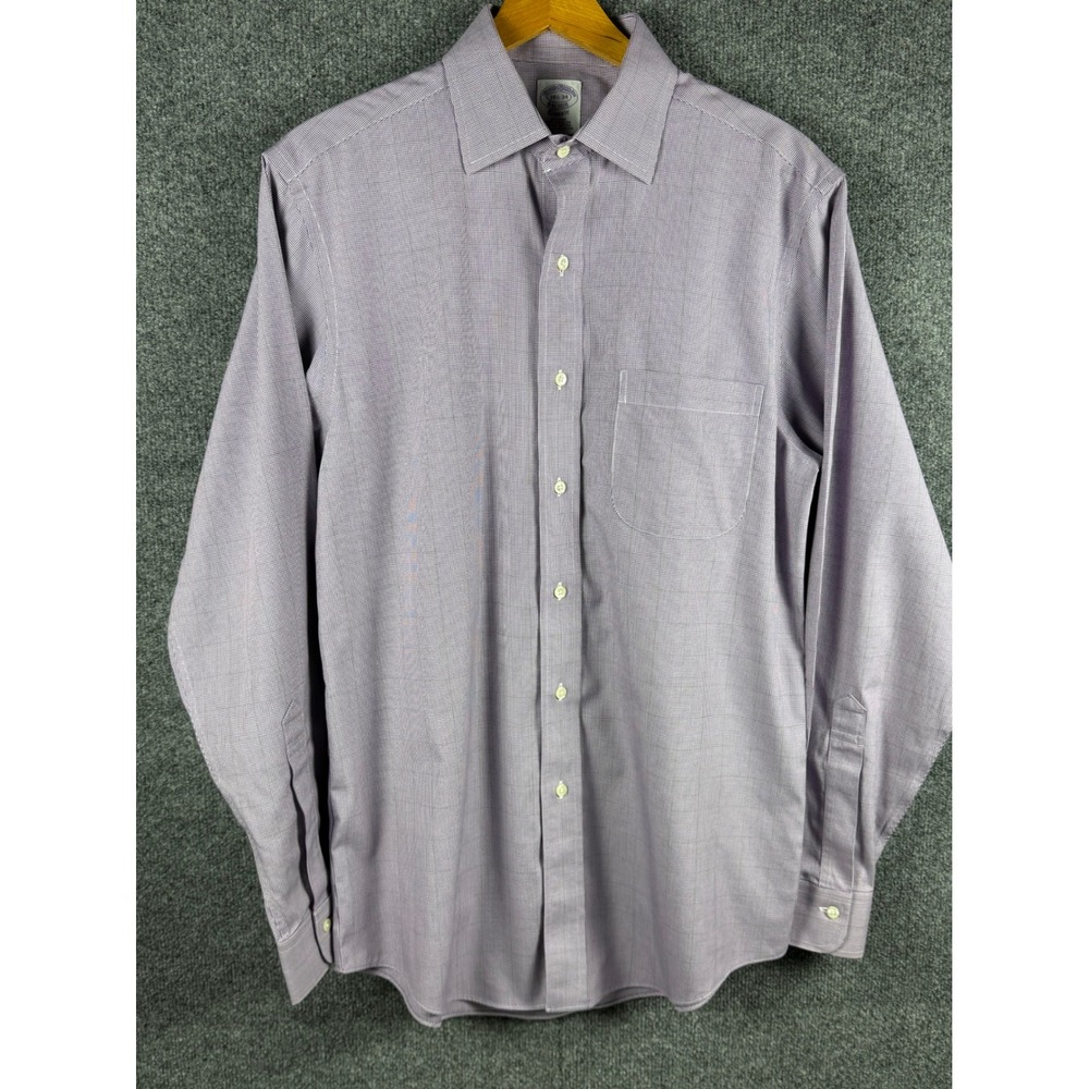 Brooks Brothers Classic Non-Iron Dress Shirt Purple White Micro Check 14.5 34 - Picture 2 of 9
